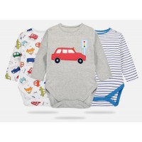 初生嬰兒長袖爬行夾衣 (Set of 3) - 汽車 (男裝)